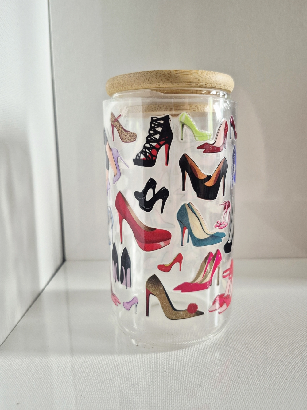 🏷3/$12 High-Heel Shoe Themed 16oz Glass Tumbler Straw Lid Made To Order Custom